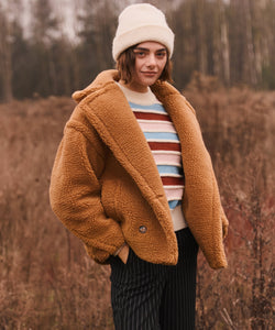 BOXY TEDDY COAT - BROWN
