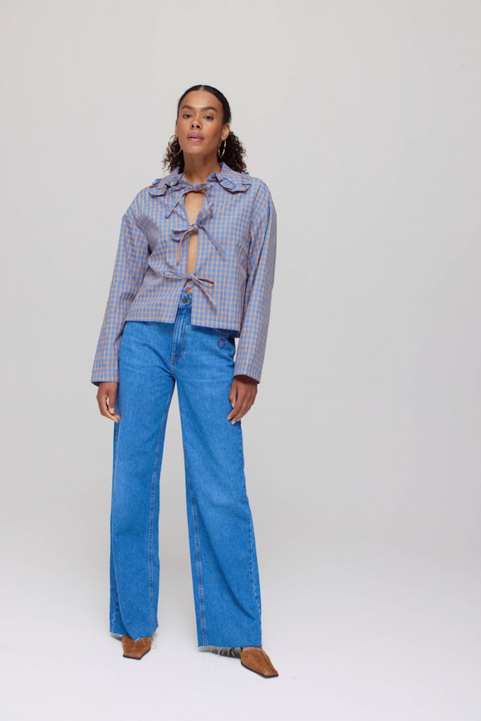 HARPER & YVE | LOLA LS BLOUSE - CHECK ORANGE ULTRAMARINE