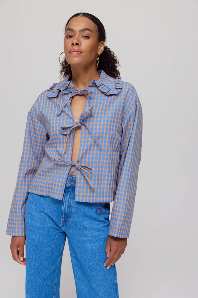 HARPER & YVE | LOLA LS BLOUSE - CHECK ORANGE ULTRAMARINE