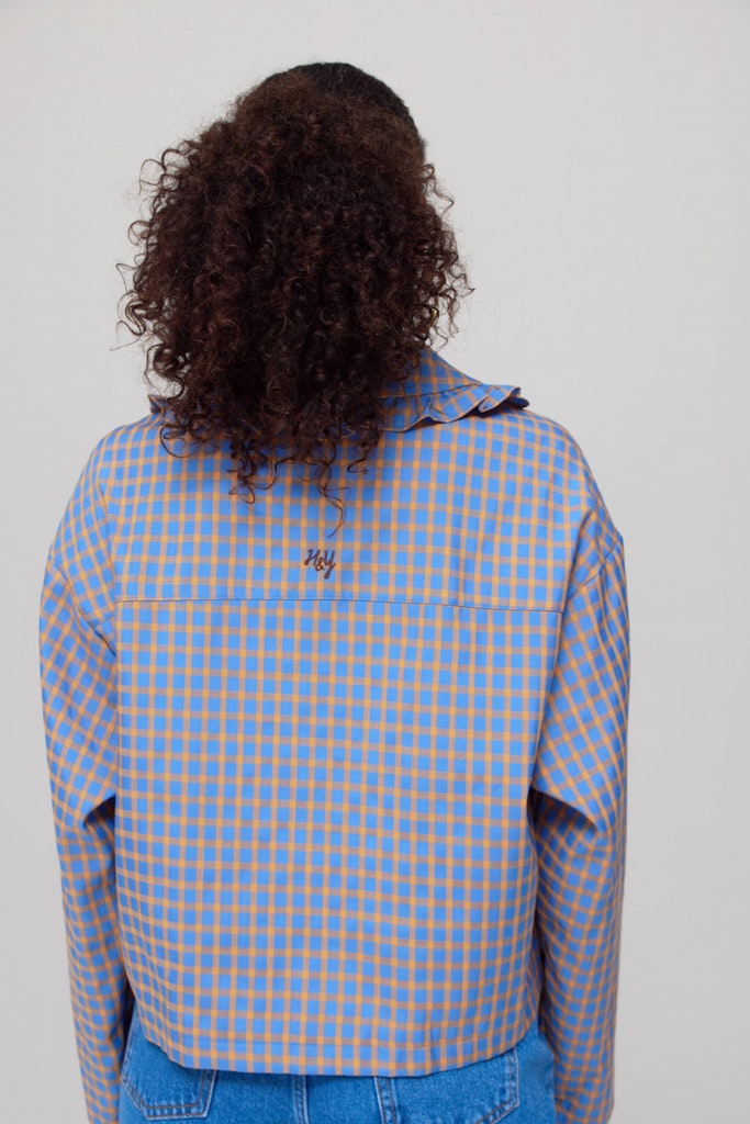 HARPER & YVE | LOLA LS BLOUSE - CHECK ORANGE ULTRAMARINE