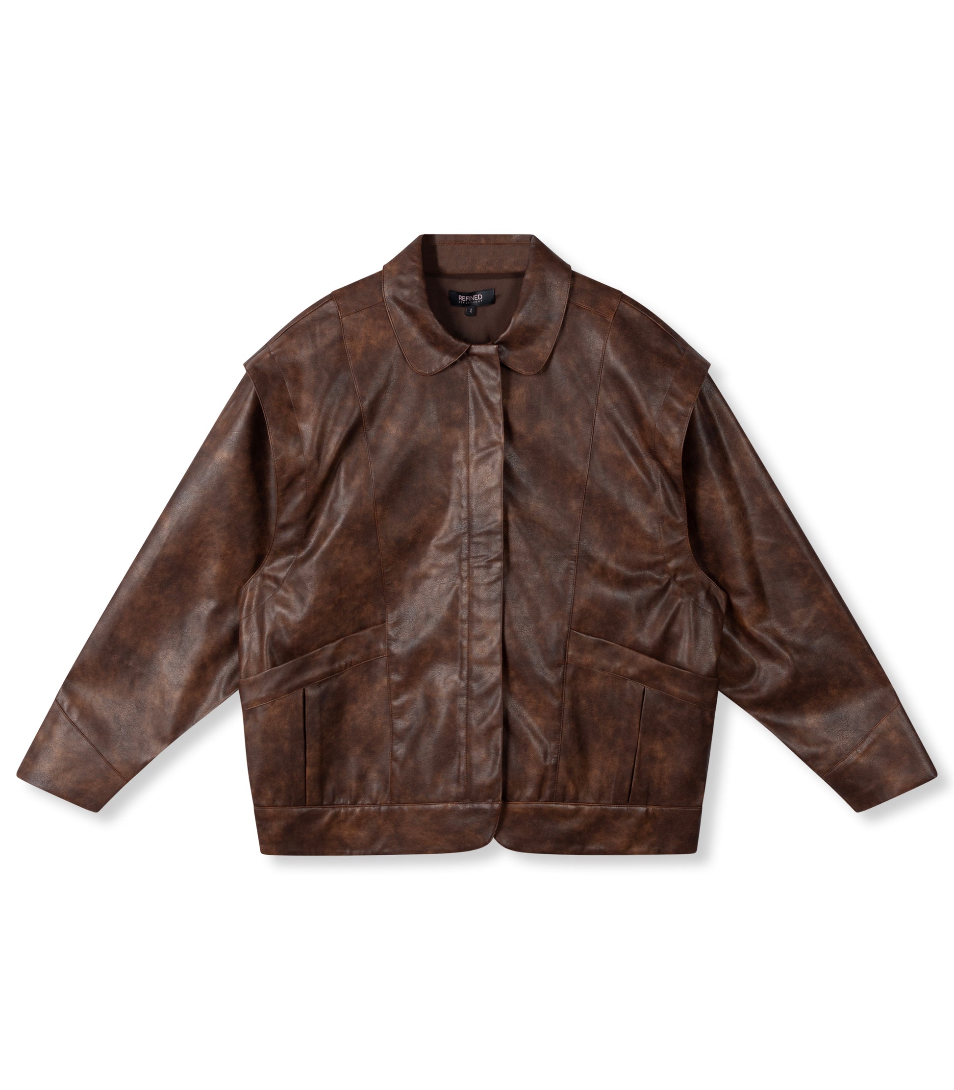 REFINED DEPARTMENT | BRITT PU LEATHER JACKET - BROWN