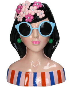 STRIPES & SUNGLASSES WOMEN VASE - BLUE