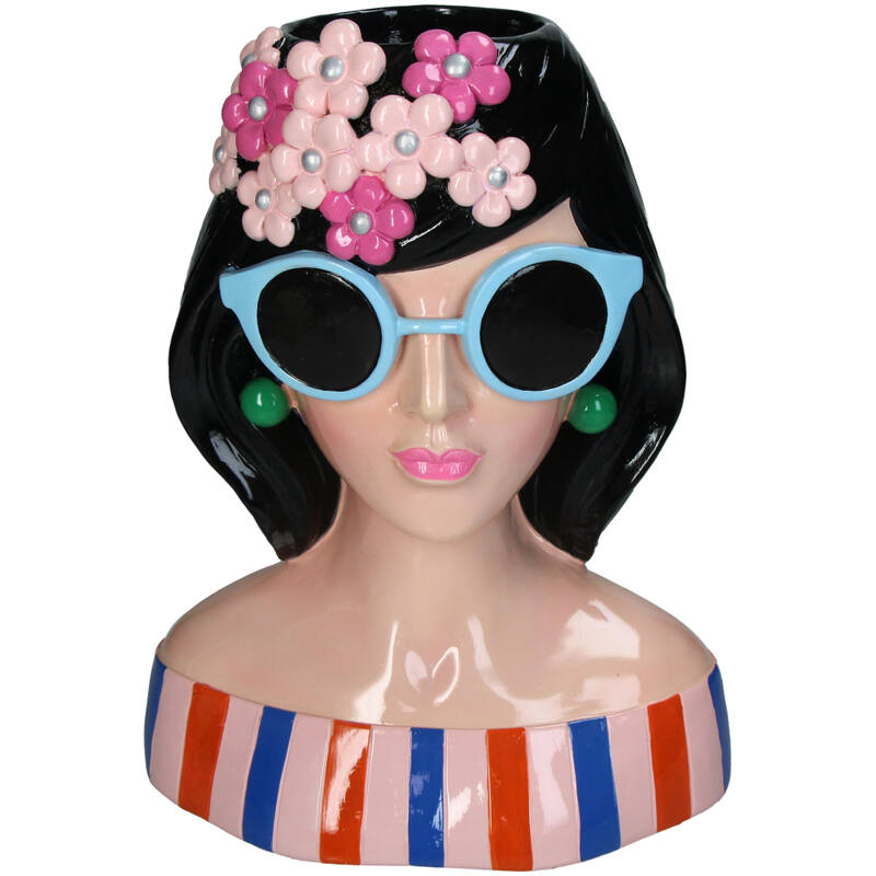 STRIPES & SUNGLASSES WOMEN VASE - BLUE