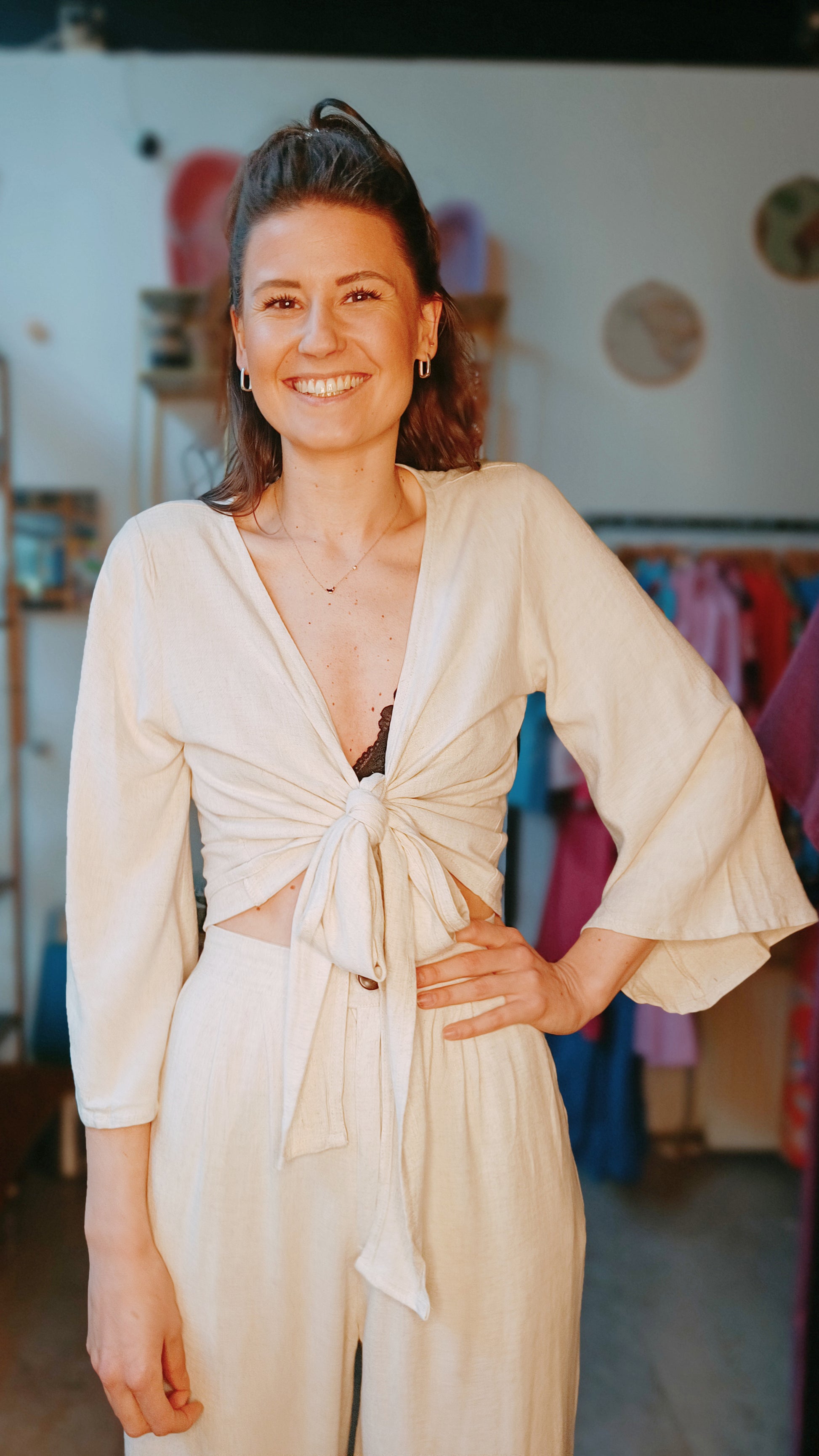 BERAWA LUXE | SOPHIE LINEN WRAP TOP - NATURAL