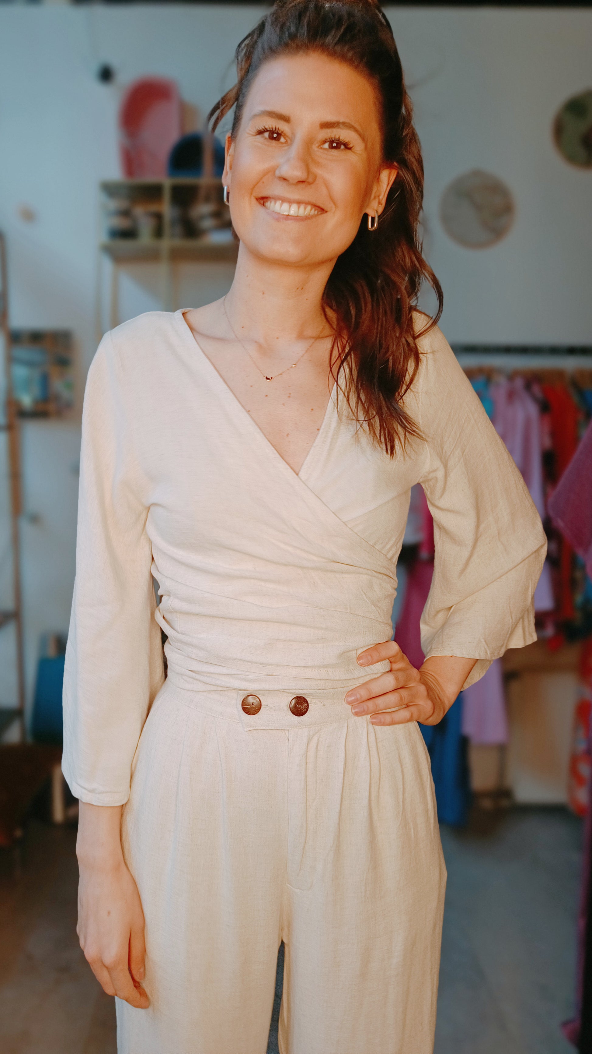 BERAWA LUXE | SOPHIE LINEN WRAP TOP - NATURAL