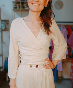 BERAWA LUXE | SOPHIE LINEN WRAP TOP - NATURAL