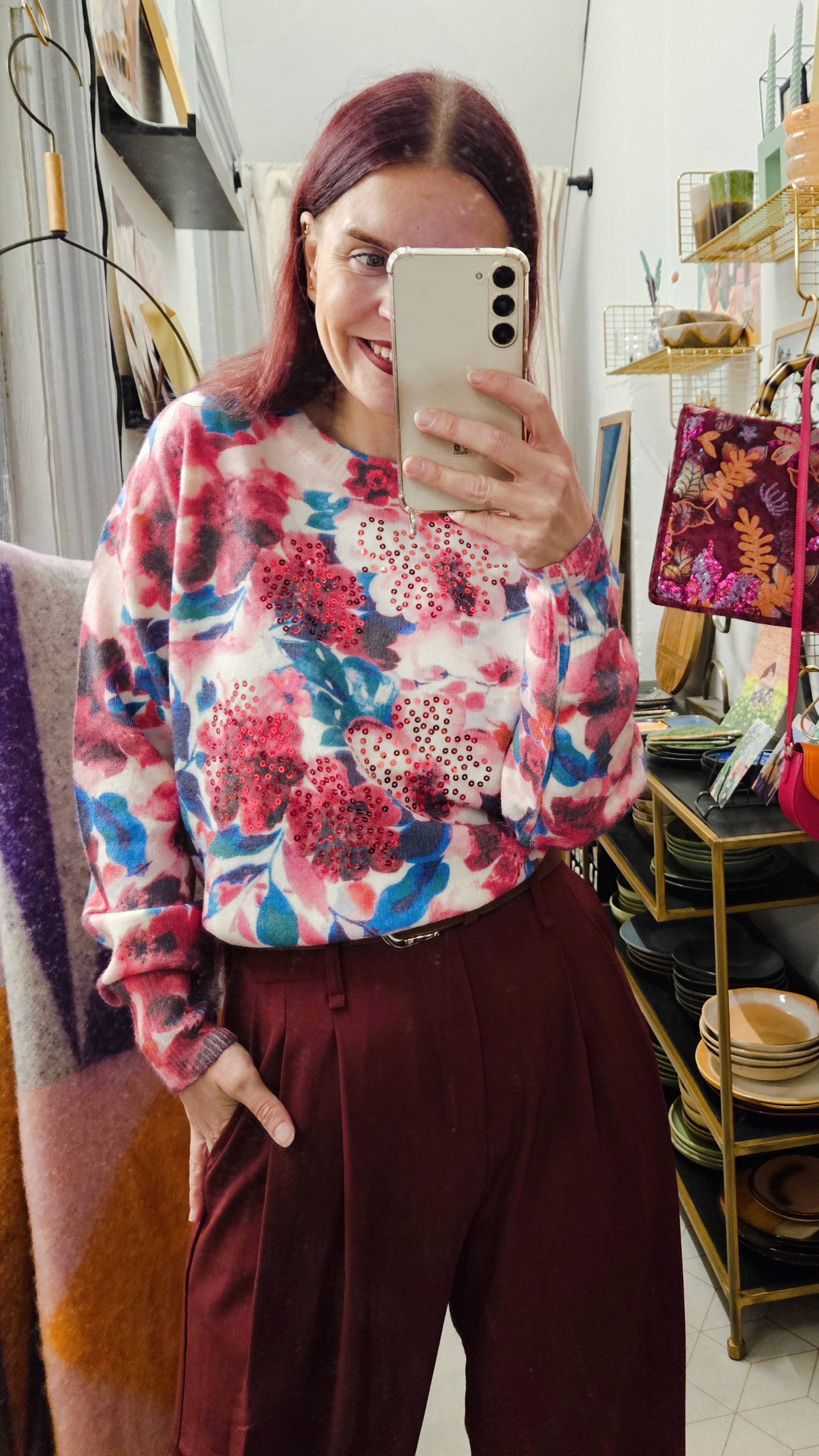 GUILLARD SPARKLE FLOWER KNIT - RED