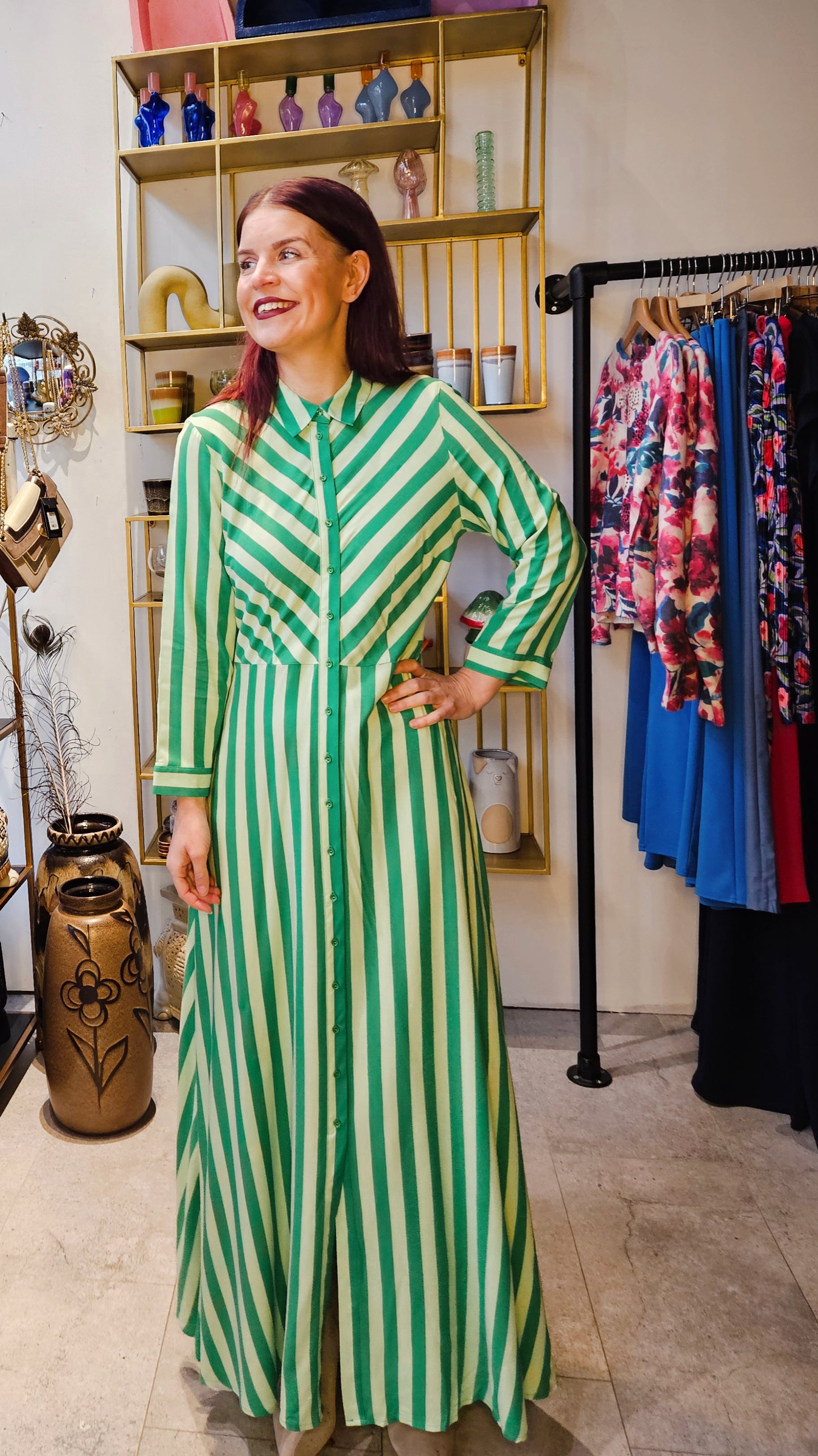 Y.A.S | SAVANNA LONG SHIRT DRESS - QUIET GREEN / JELLY BEAN