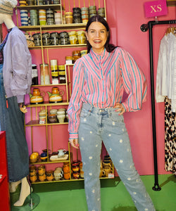 STELLA STRIPED BLOUSE - FUCHSIA