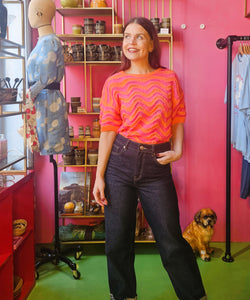 ZIGGY ZAG KNIT TOP - ORANGE