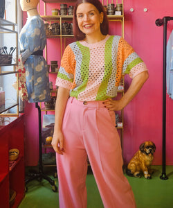 HOLIDAY BLOCKED KNIT TOP - PINK