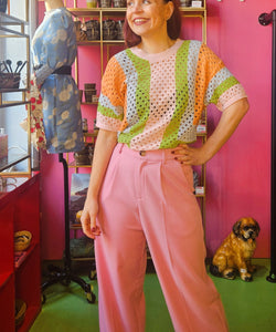 HOLIDAY BLOCKED KNIT TOP - PINK
