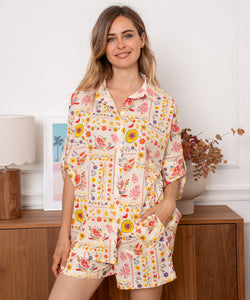 LILY FLOWERS & LEAVES BLOUSE - YELLOW