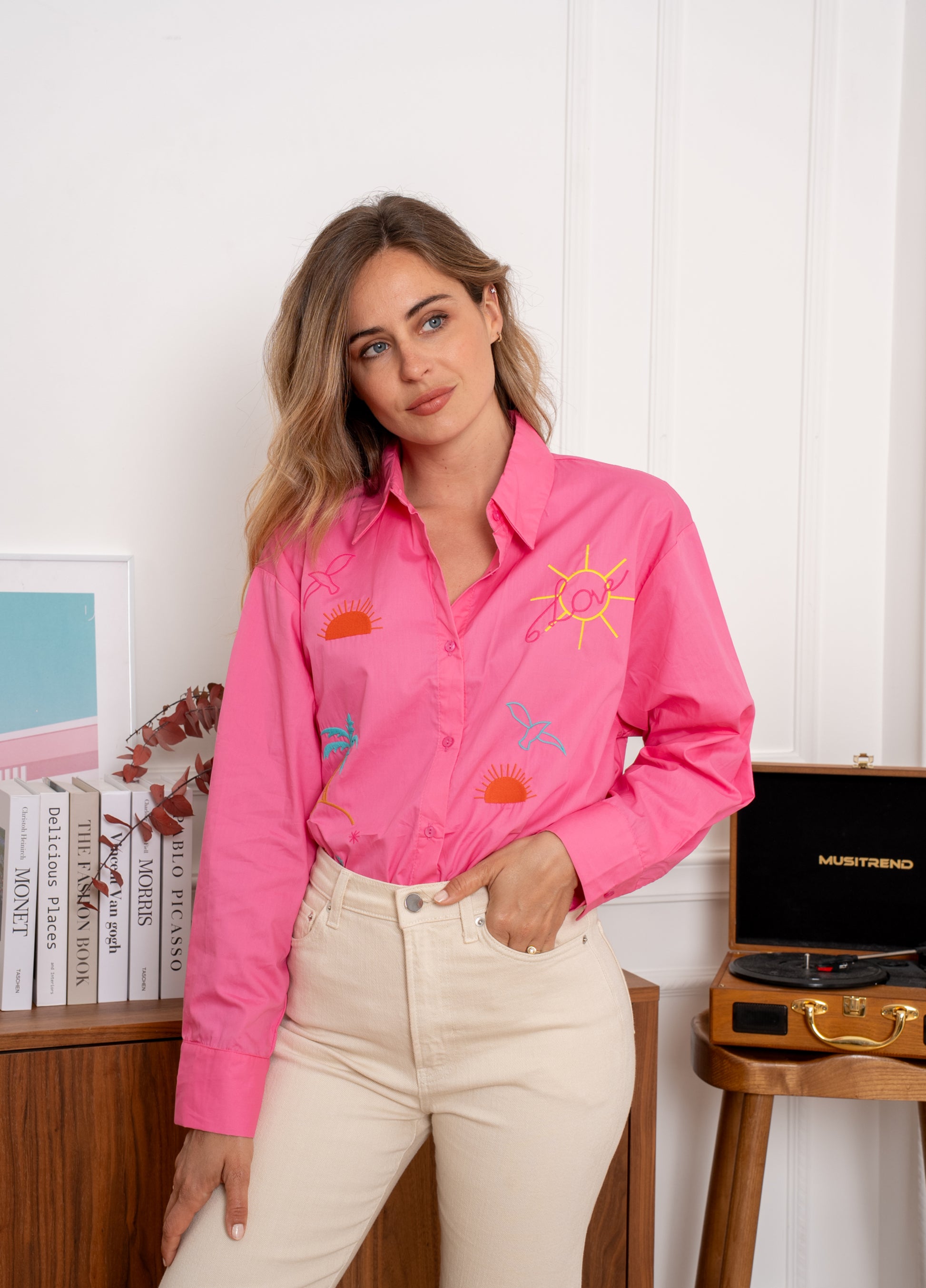 SUN & PALMS BLOUSE - PINK