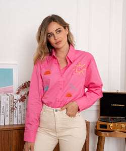SUN & PALMS BLOUSE - PINK