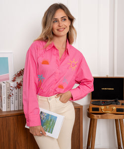 SUN & PALMS BLOUSE - PINK
