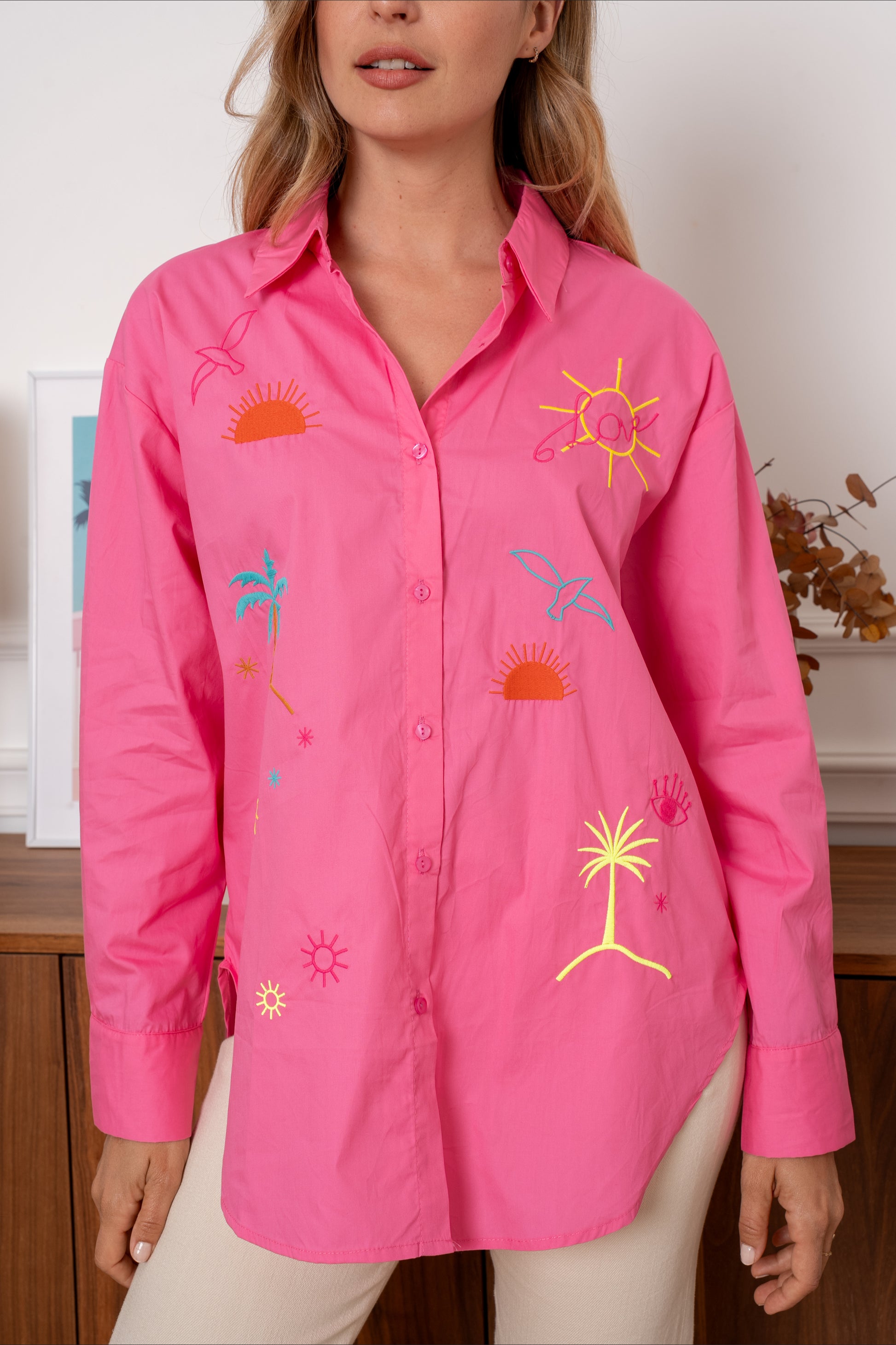 SUN & PALMS BLOUSE - PINK