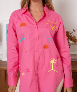 SUN & PALMS BLOUSE - PINK