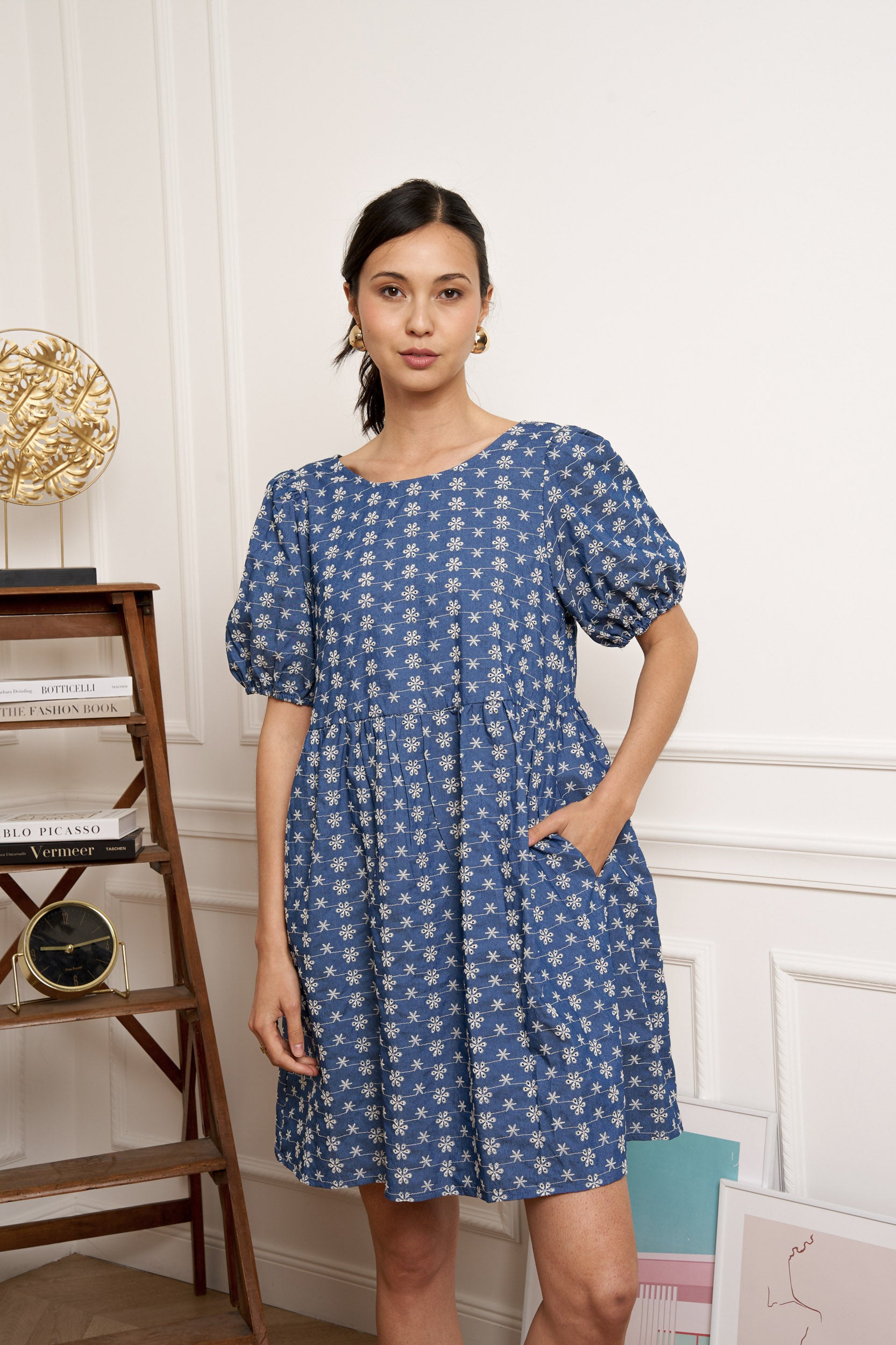 MARIE-CLAIRE EMBROIDERY DRESS - DENIM