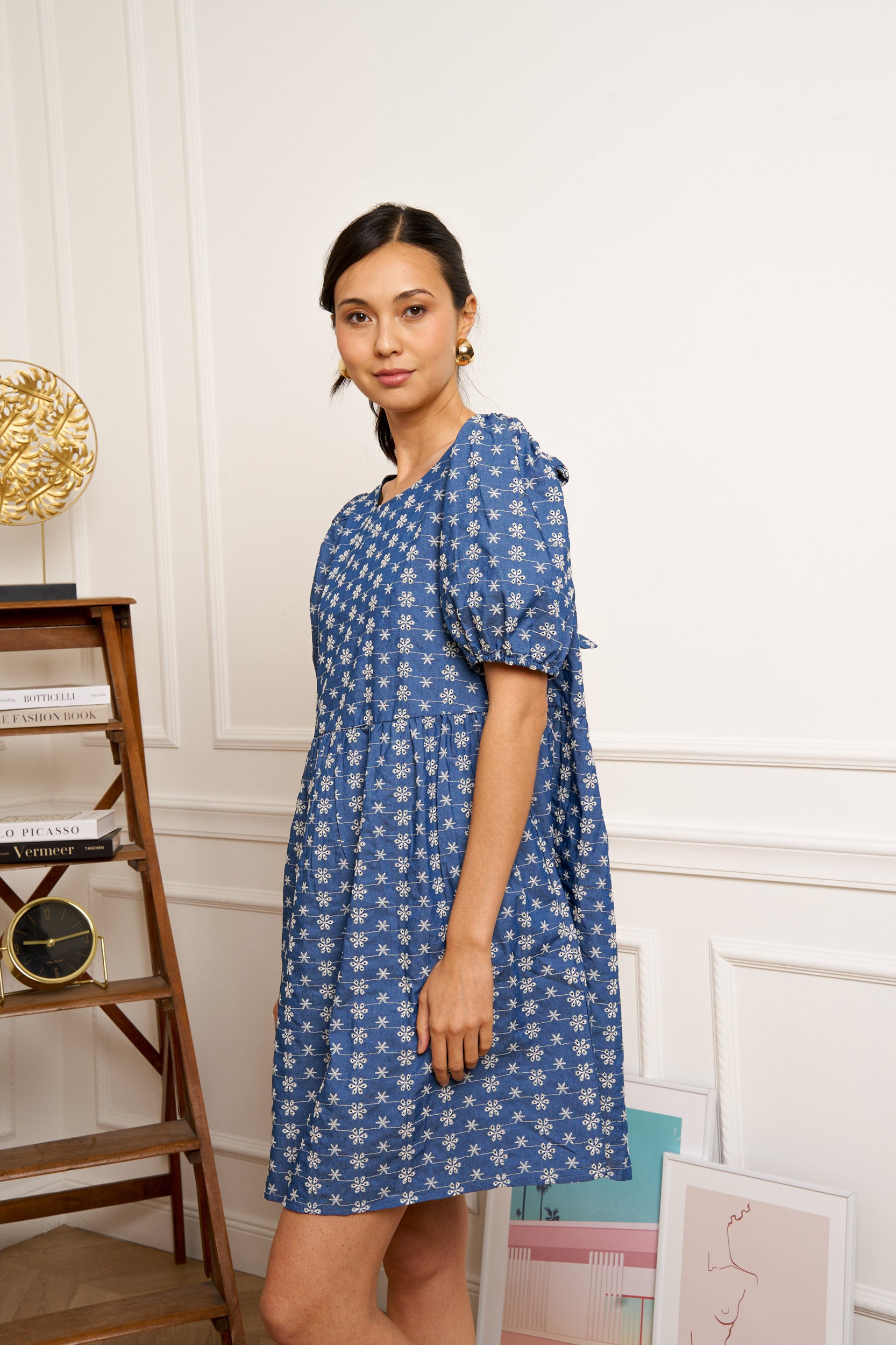 MARIE-CLAIRE EMBROIDERY DRESS - DENIM