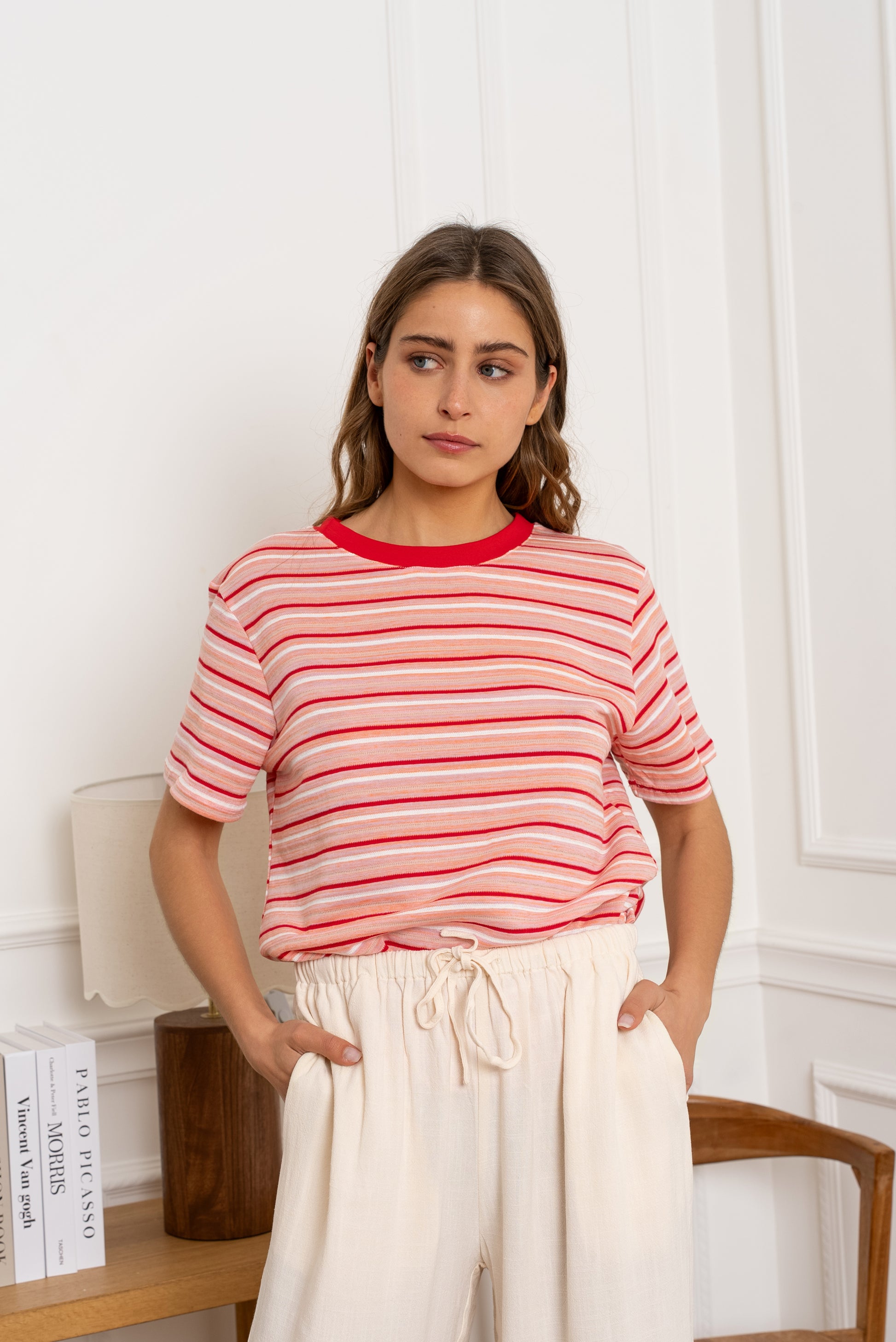 VIERA STRIPED TEE - RED/PINK