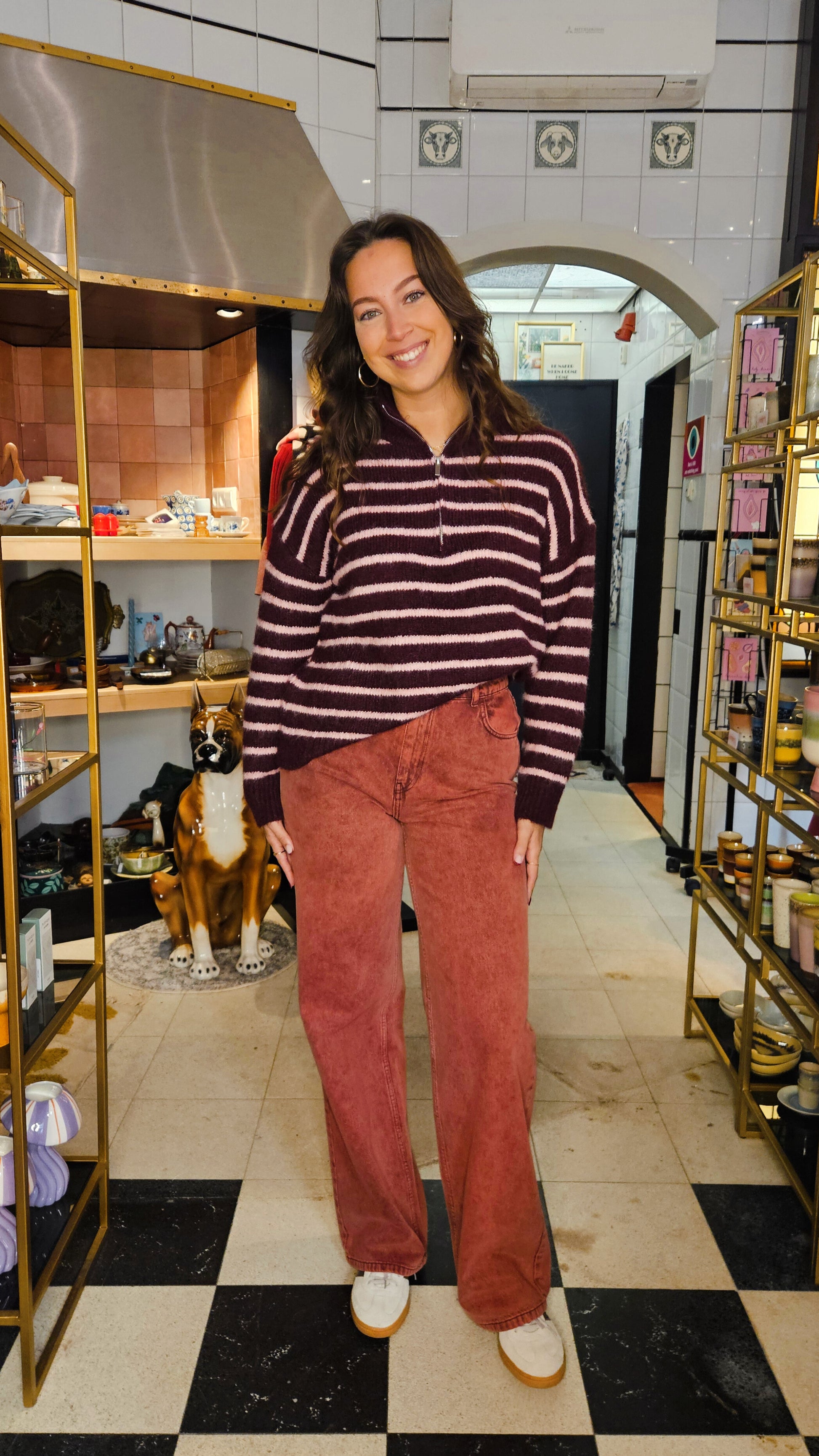 FAJA STRIPED ZIPPER KNIT - BORDEAUX/PINK