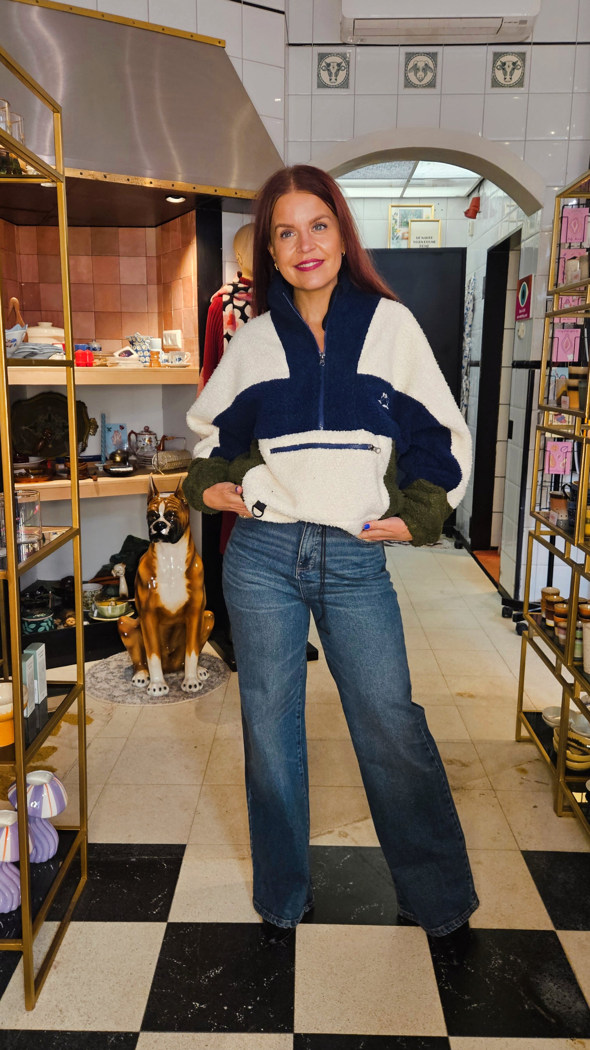 TEDDY PULLY COAT - BEIGE & BLUE