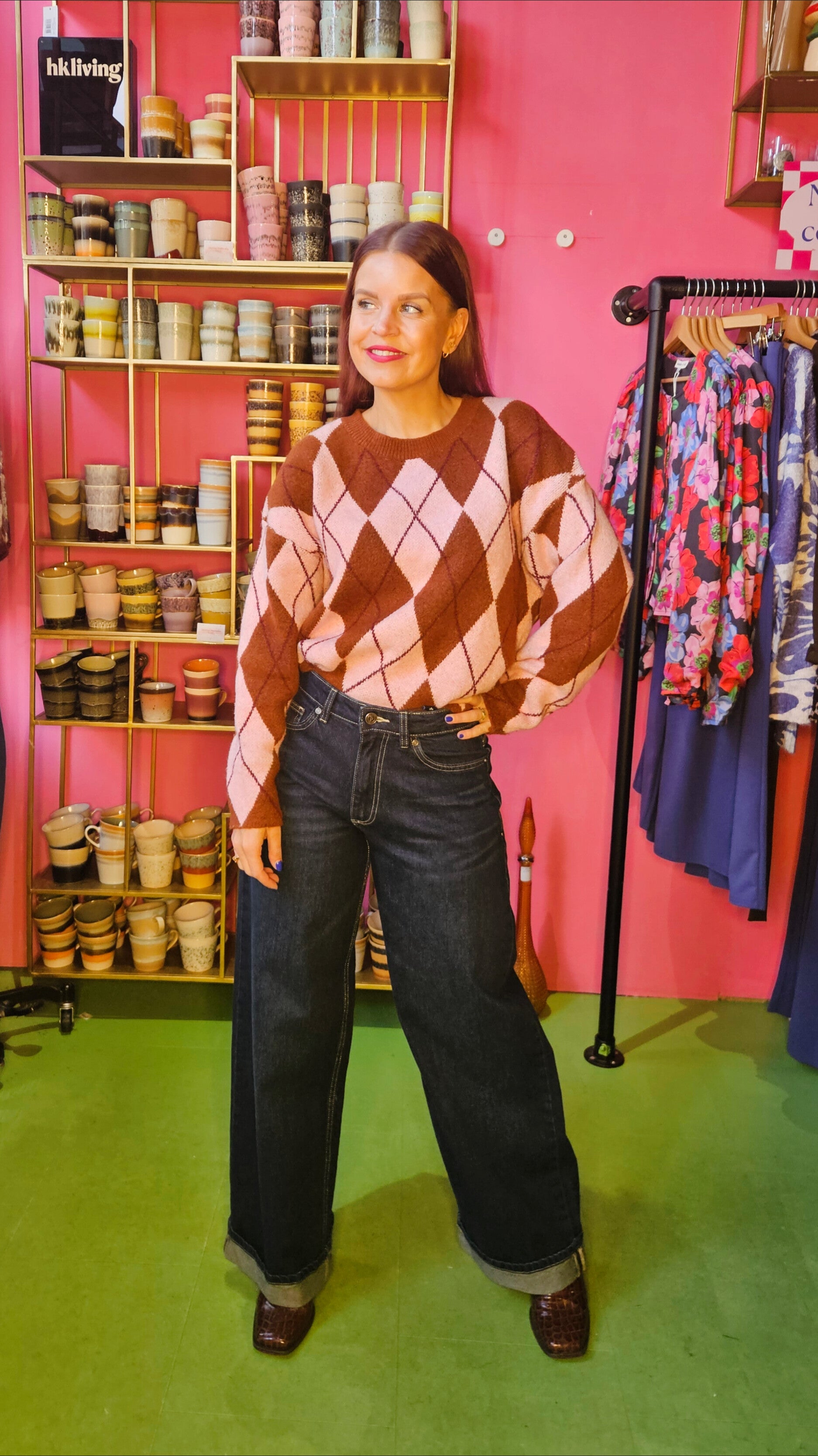 DIAMOND KNIT - PINK/BROWN