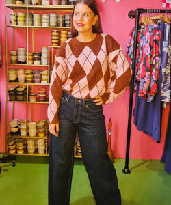 DIAMOND KNIT - PINK/BROWN