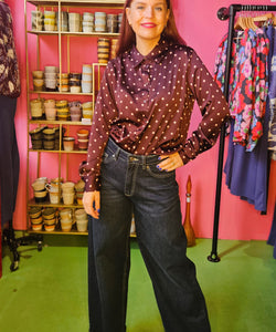 VEERLE SATIN POLKA DOT BLOUSE - BROWN