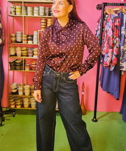 VEERLE SATIN POLKA DOT BLOUSE - BROWN