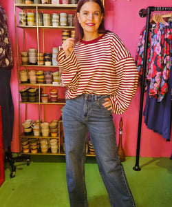 SAMMIE STRIPED SHIRT - BORDEAUX