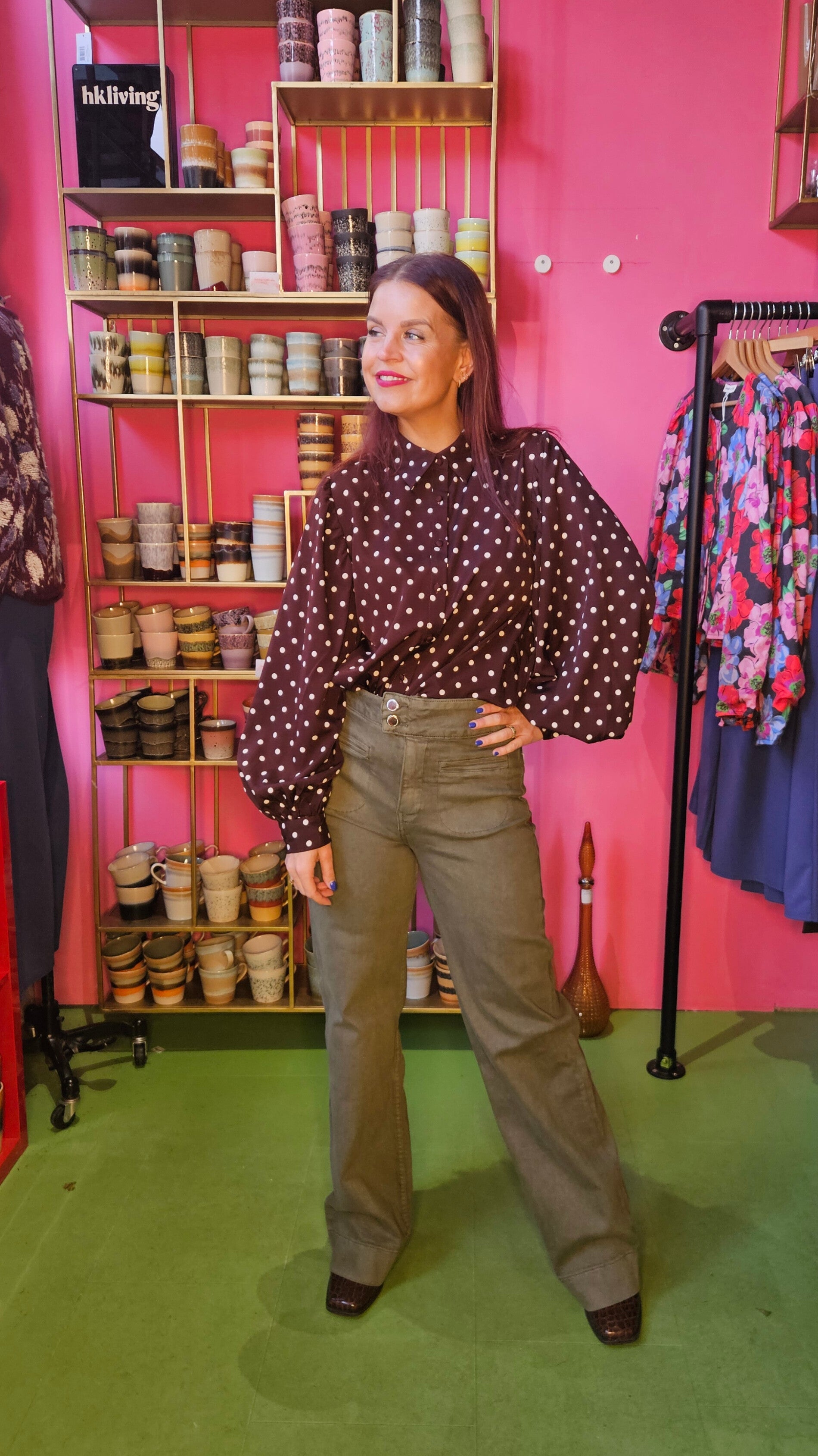 SASJA POLKA DOT BLOUSE - BROWN