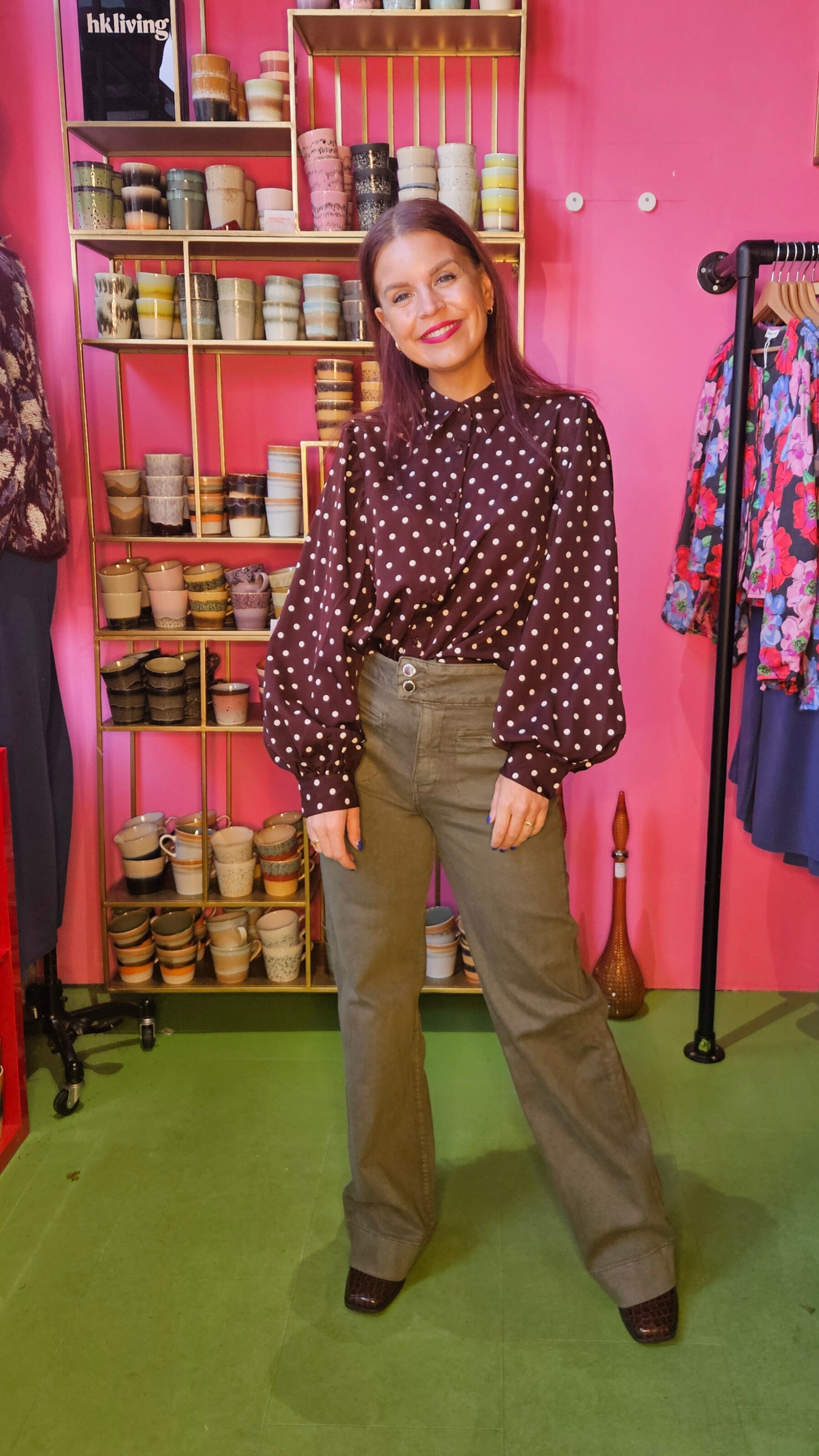 SASJA POLKA DOT BLOUSE - BROWN