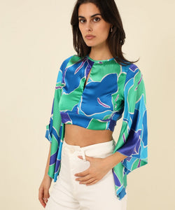 SUE SATIN BLOUSE - BLUE/GREEN