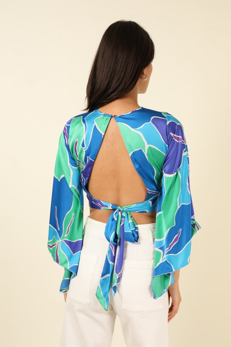 SUE SATIN BLOUSE - BLUE/GREEN