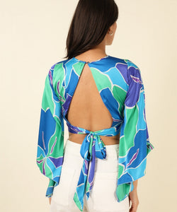 SUE SATIN BLOUSE - BLUE/GREEN