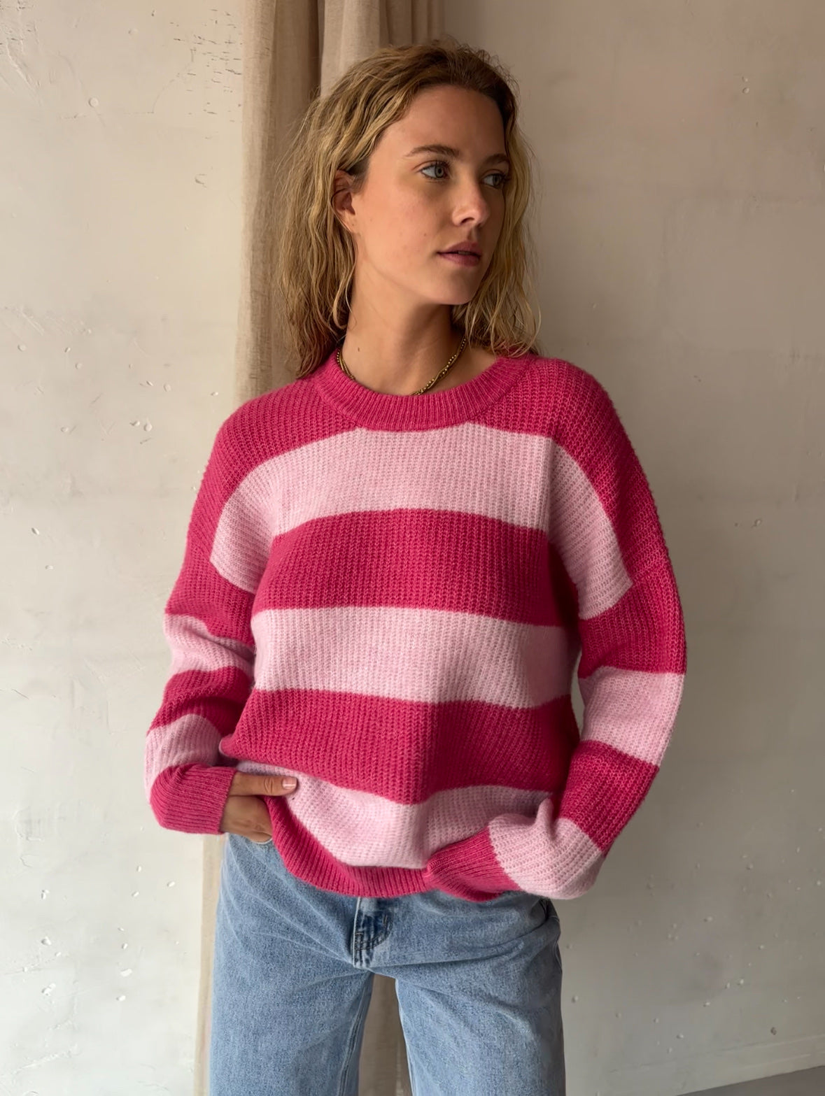 ROXY STRIPED KNIT - ROSE / PINK