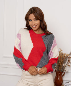 RAINBOW KNIT - RED / GREY