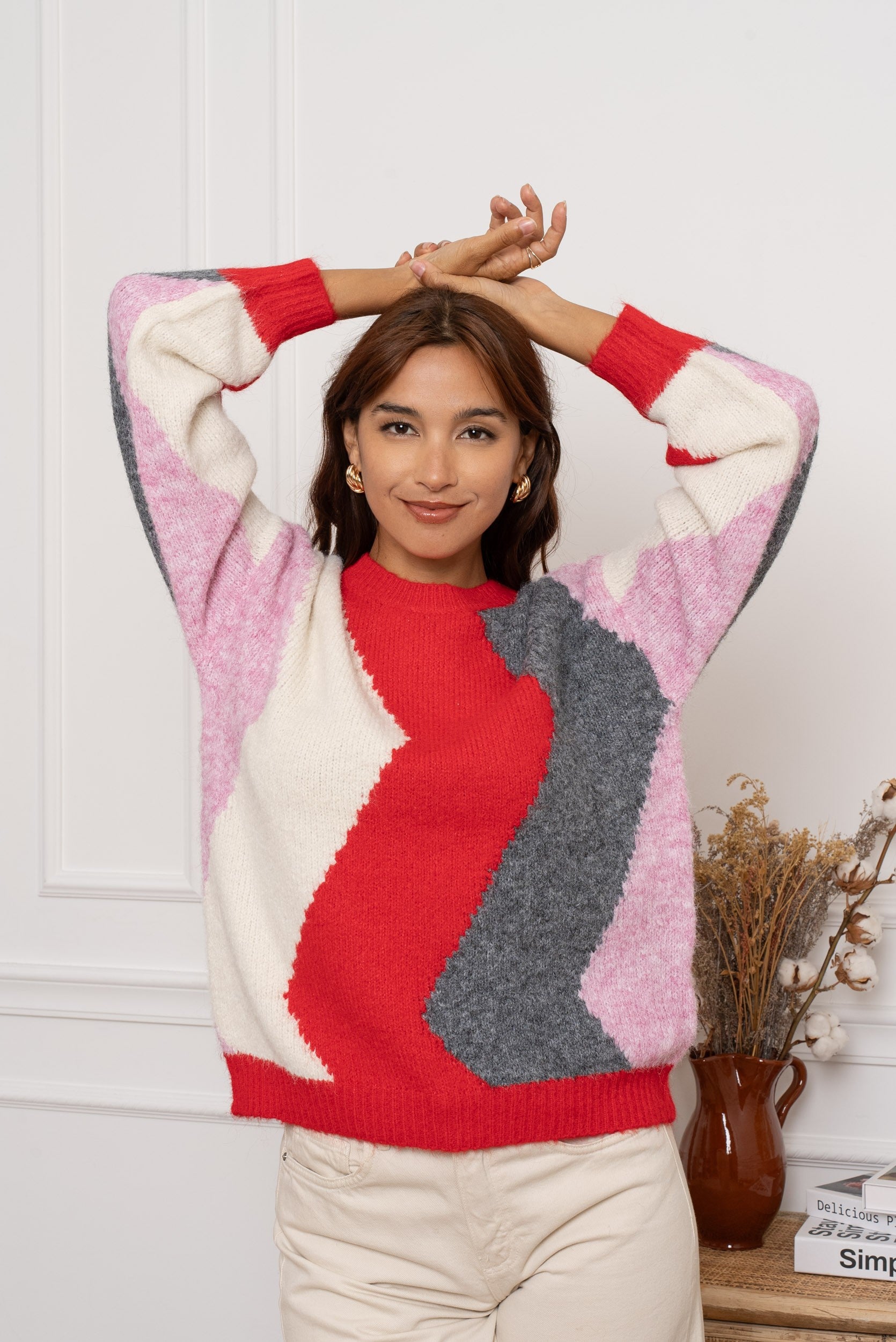 RAINBOW KNIT - RED / GREY