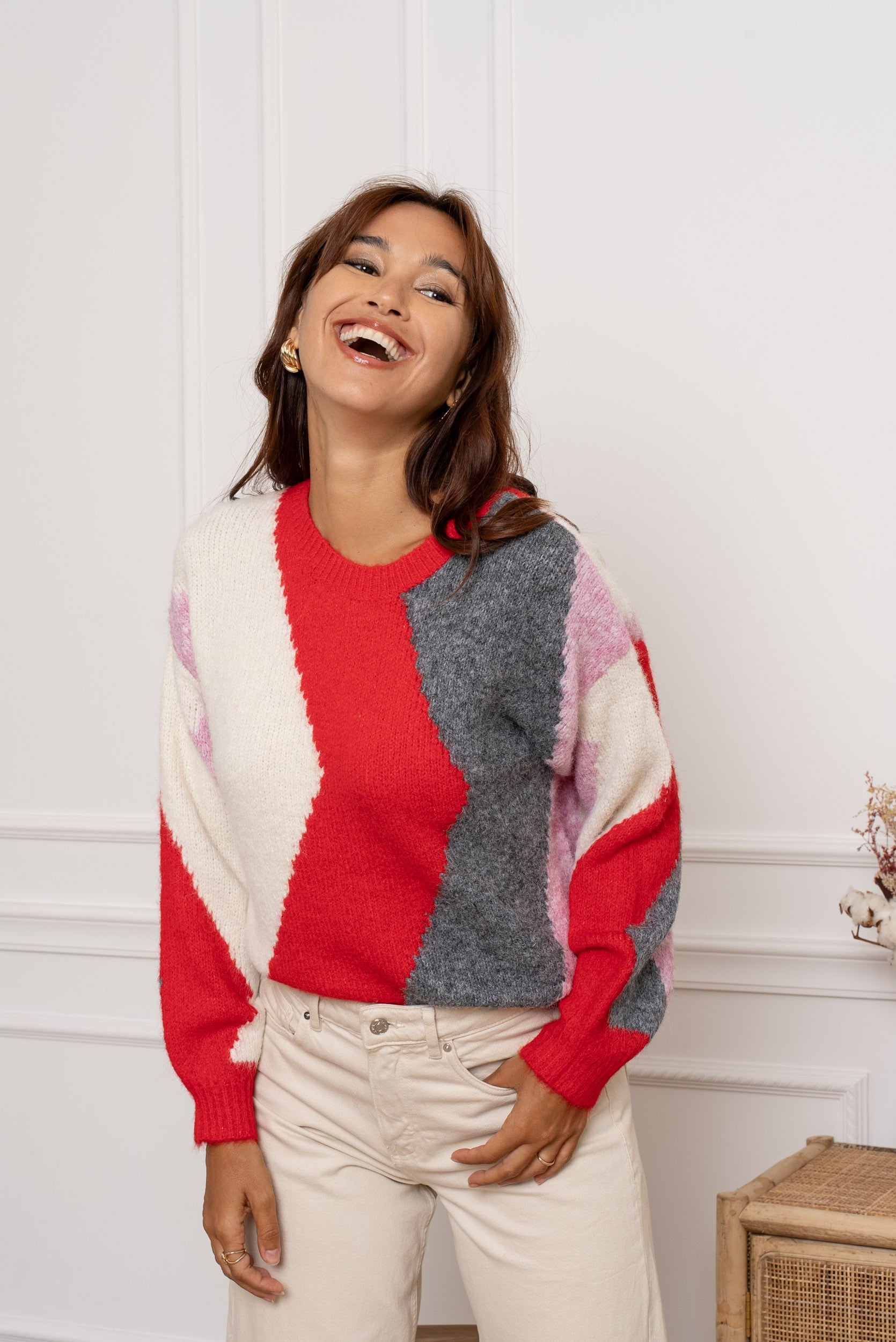 RAINBOW KNIT - RED / GREY