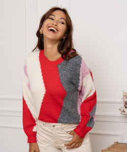 RAINBOW KNIT - RED / GREY