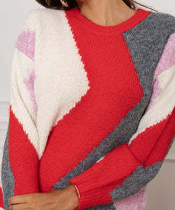 RAINBOW KNIT - RED / GREY