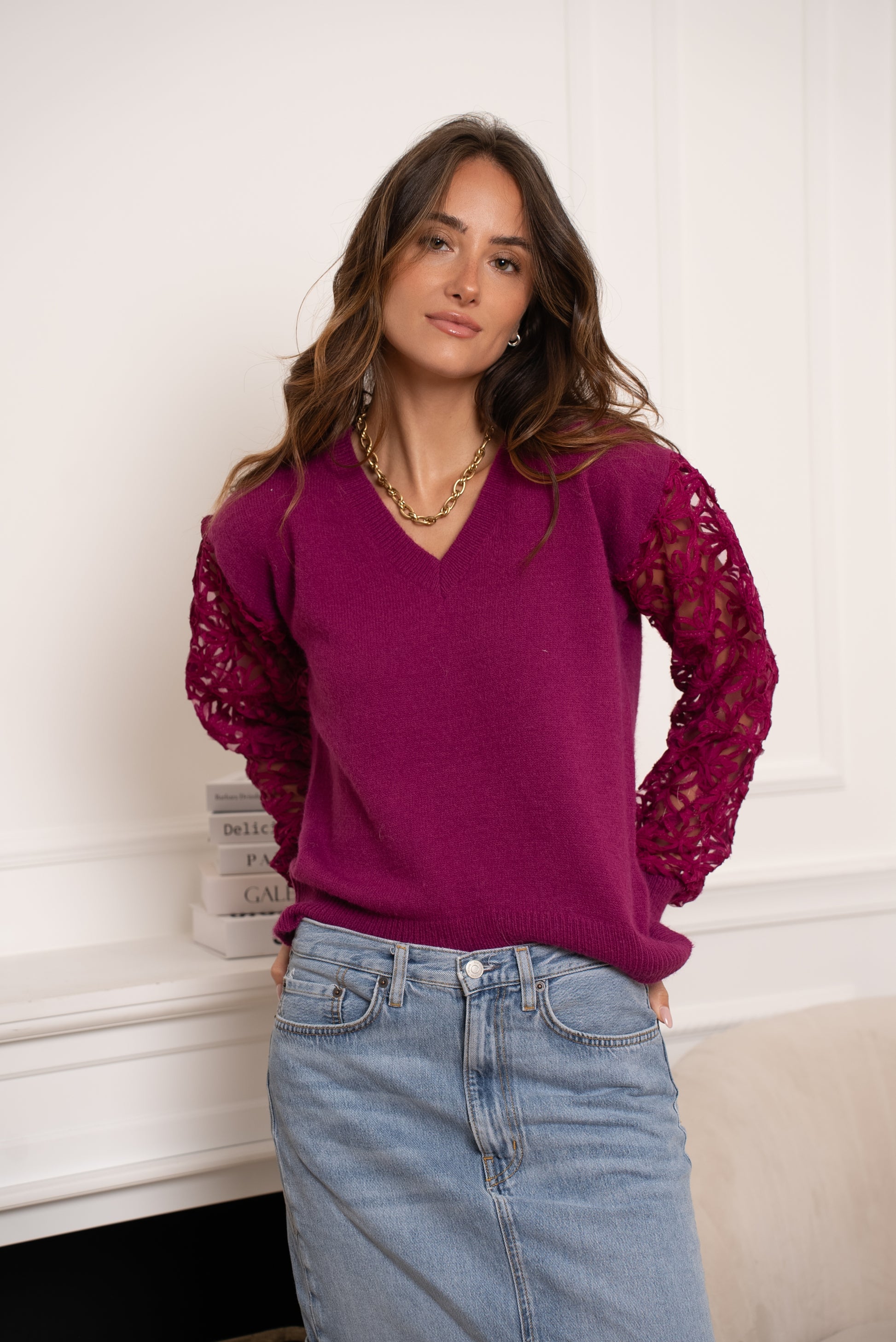 ANDORA KNITTED LACE PULLOVER - VIOLET