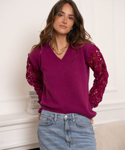 ANDORA KNITTED LACE PULLOVER - VIOLET