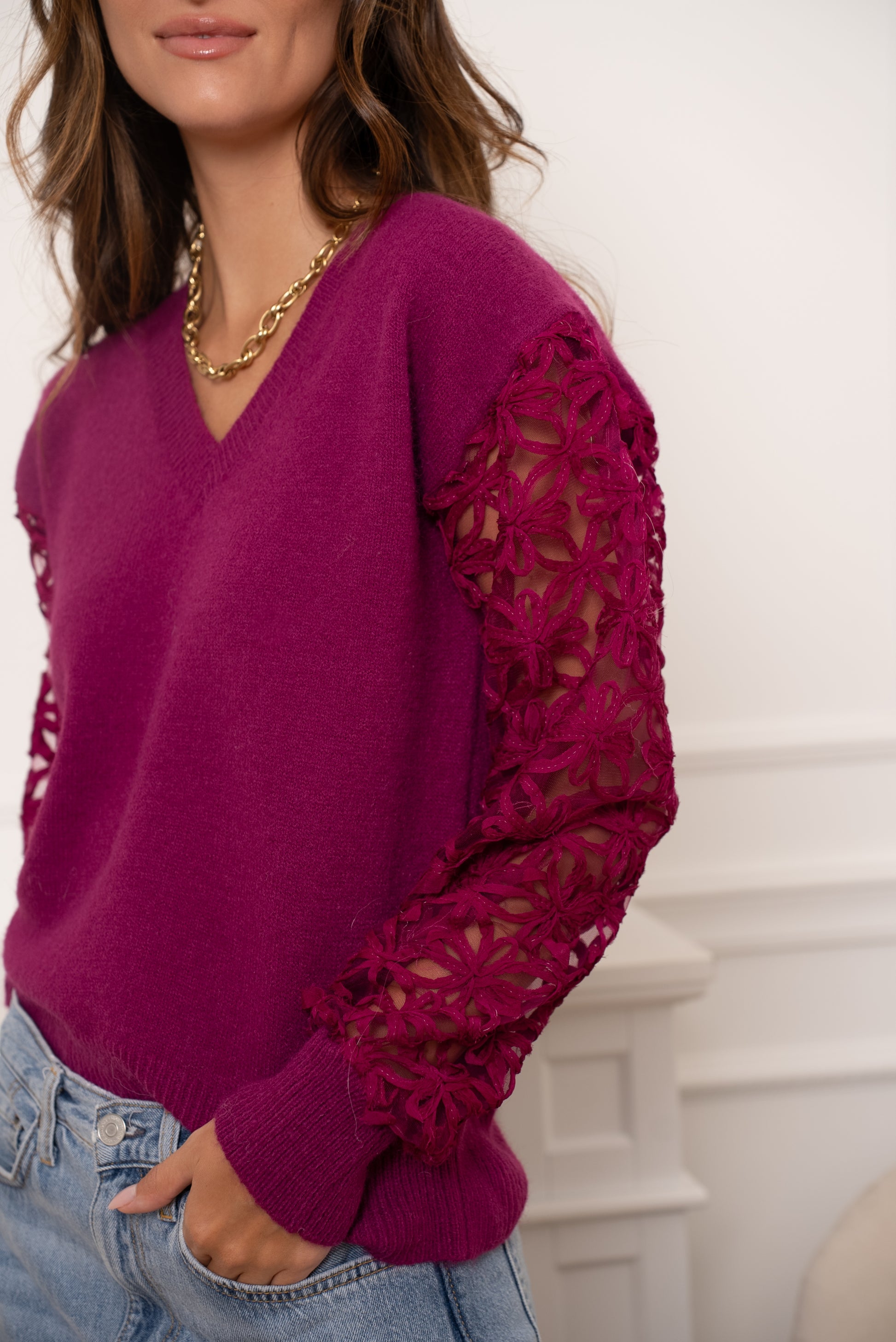 ANDORA KNITTED LACE PULLOVER - VIOLET