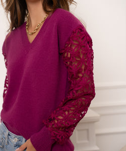 ANDORA KNITTED LACE PULLOVER - VIOLET