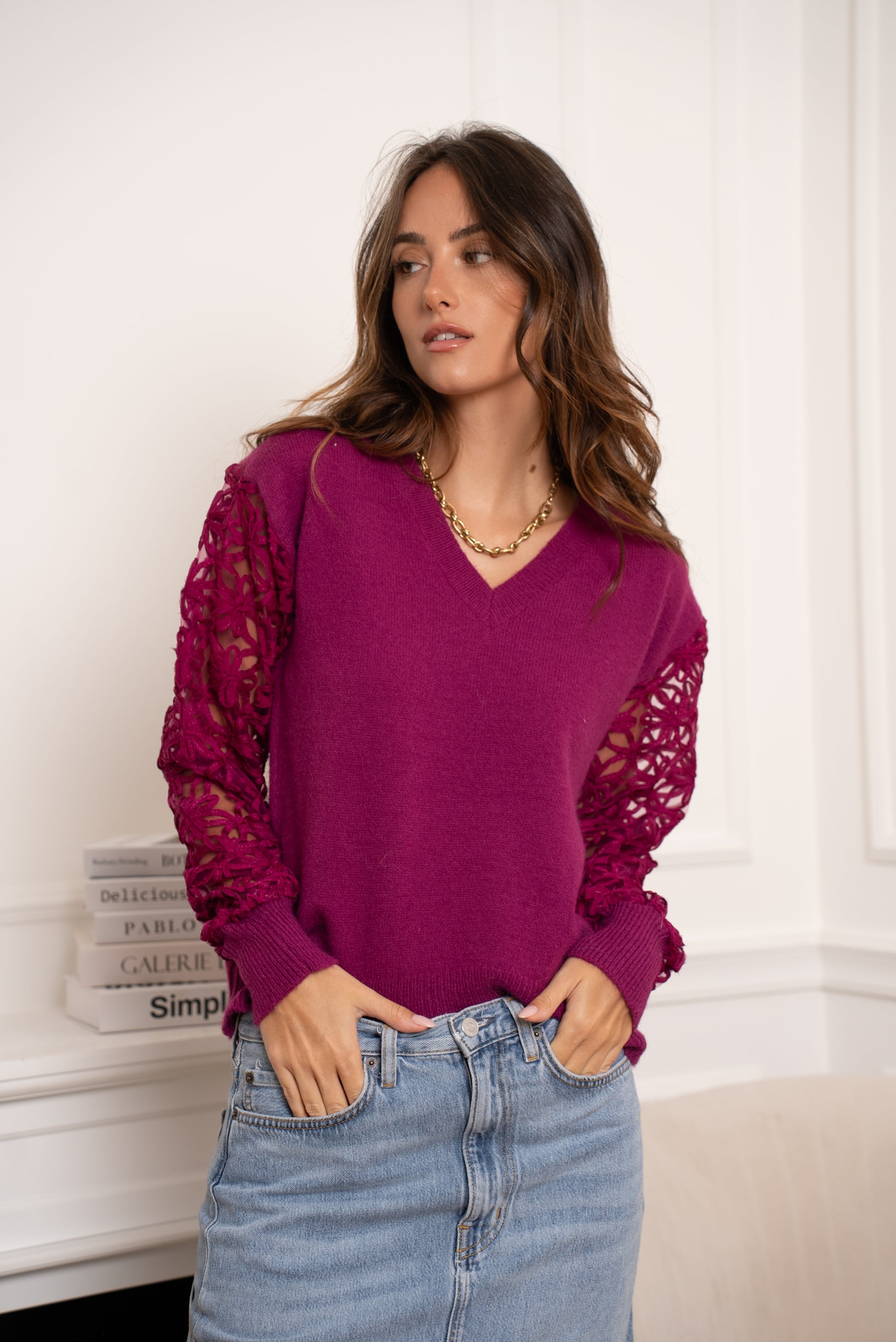 ANDORA KNITTED LACE PULLOVER - VIOLET