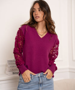 ANDORA KNITTED LACE PULLOVER - VIOLET