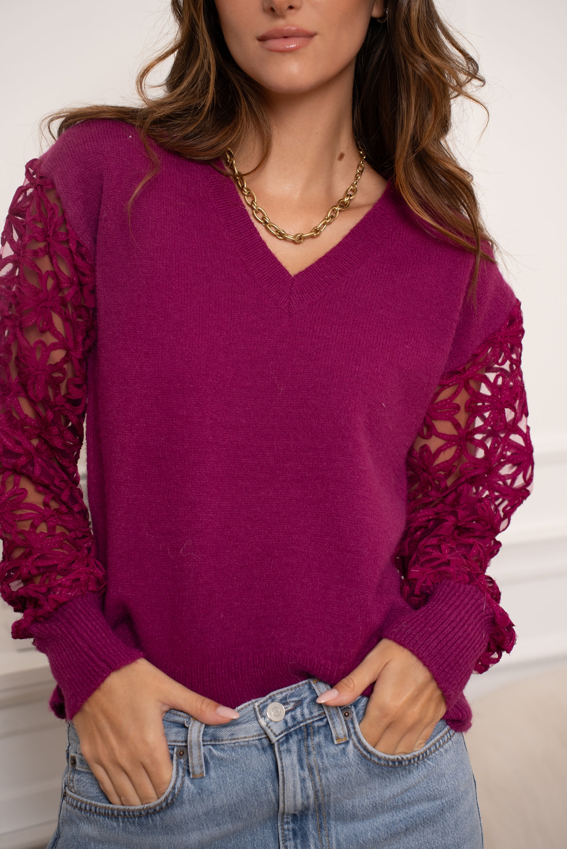 ANDORA KNITTED LACE PULLOVER - VIOLET